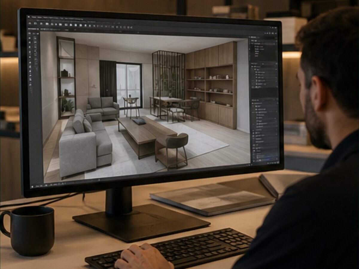 Projeto de interiores visualizado em três dimensões